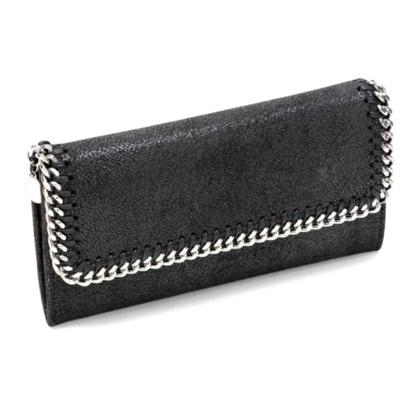 Stella McCartney Falabella Flap Continental Wallet in Shaggy Deer Black w/Silver